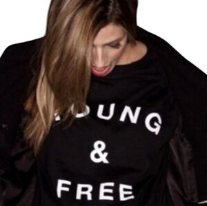 Young and Free | Women's Classic Black Cotton Crewneck Sweatshirt (Size Small)